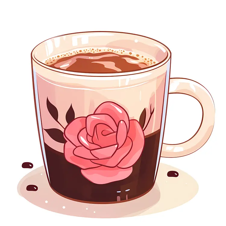 Cup with Rose Design and Coffee