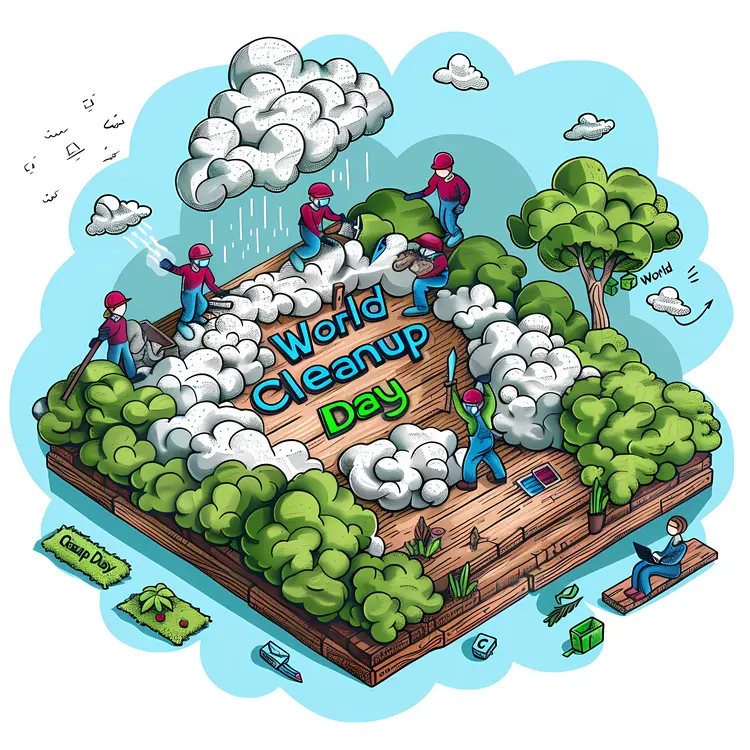 World Cleanup Day with Cartoon People
