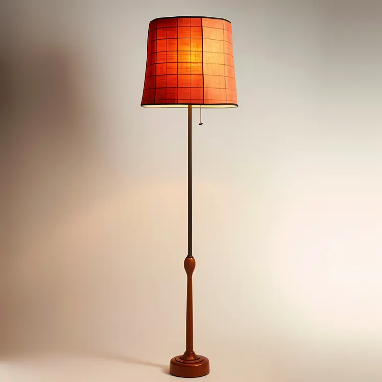 Red Floor Lamp with Wooden Base
