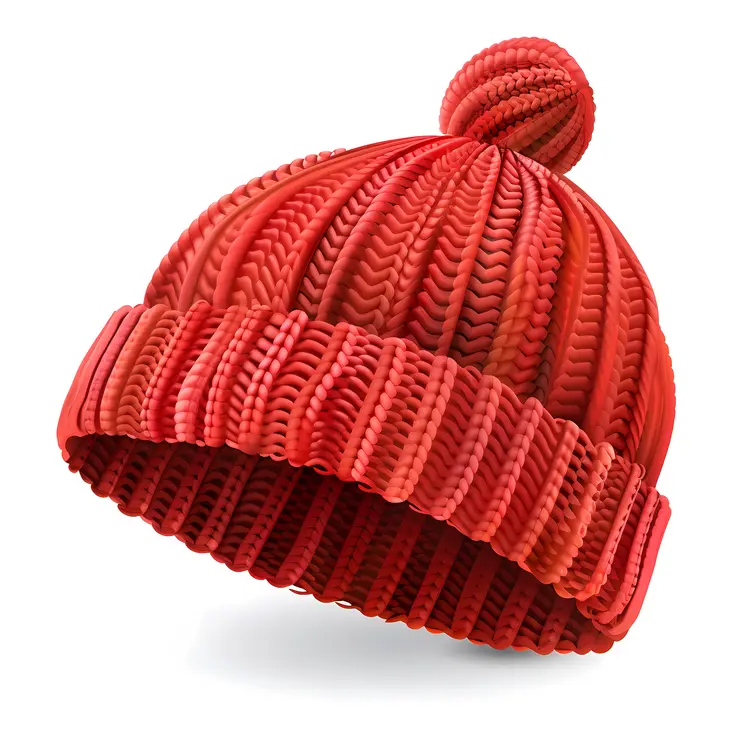 Red Knit Hat with Pom-pom
