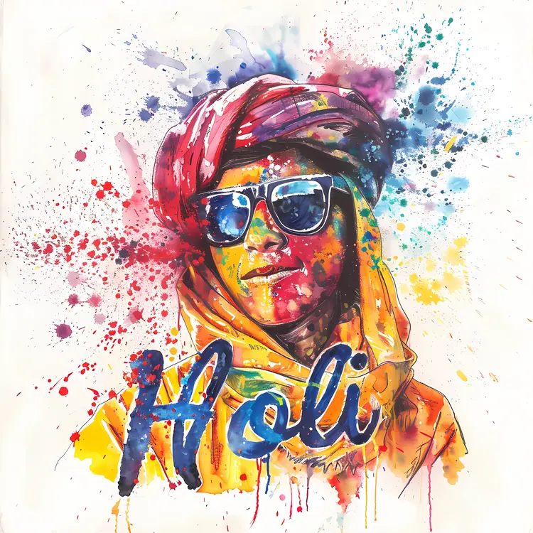 Holi Celebration with Colorful Man