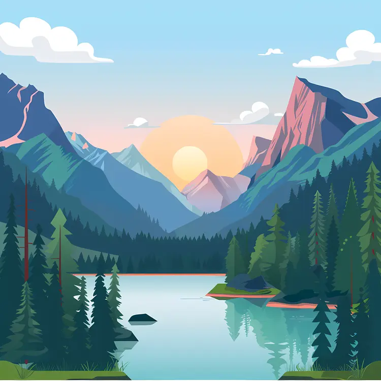 Mountain Landscape with Lake and Trees