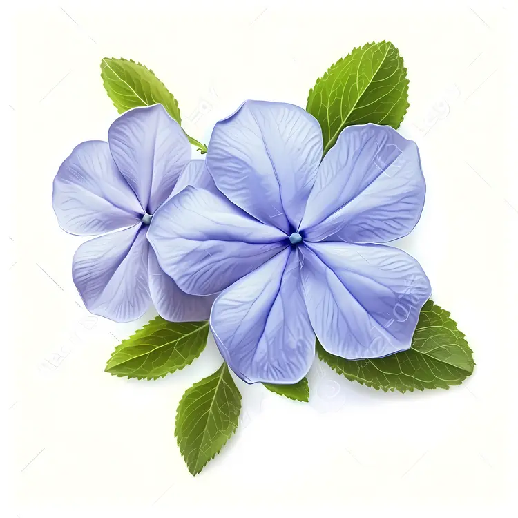 Pair of Blue Flowers with Green Leaves