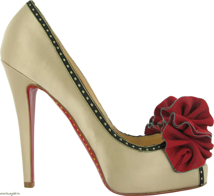 Beige High Heels with Red Flower Decoration