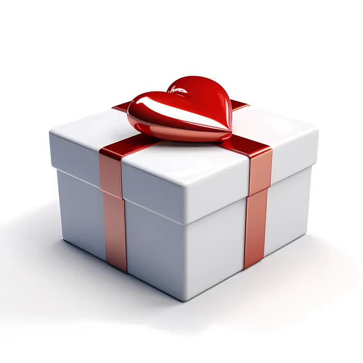 Square Gift Box with Heart Decoration and Red Ribbon for Valentine's Day