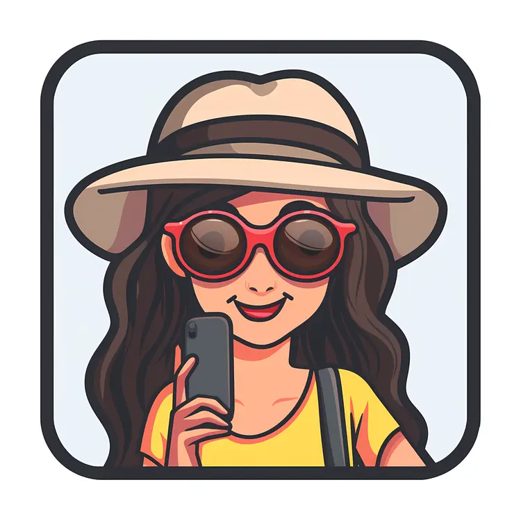 Cute Girl with Sunglasses and Hat Taking a Selfie