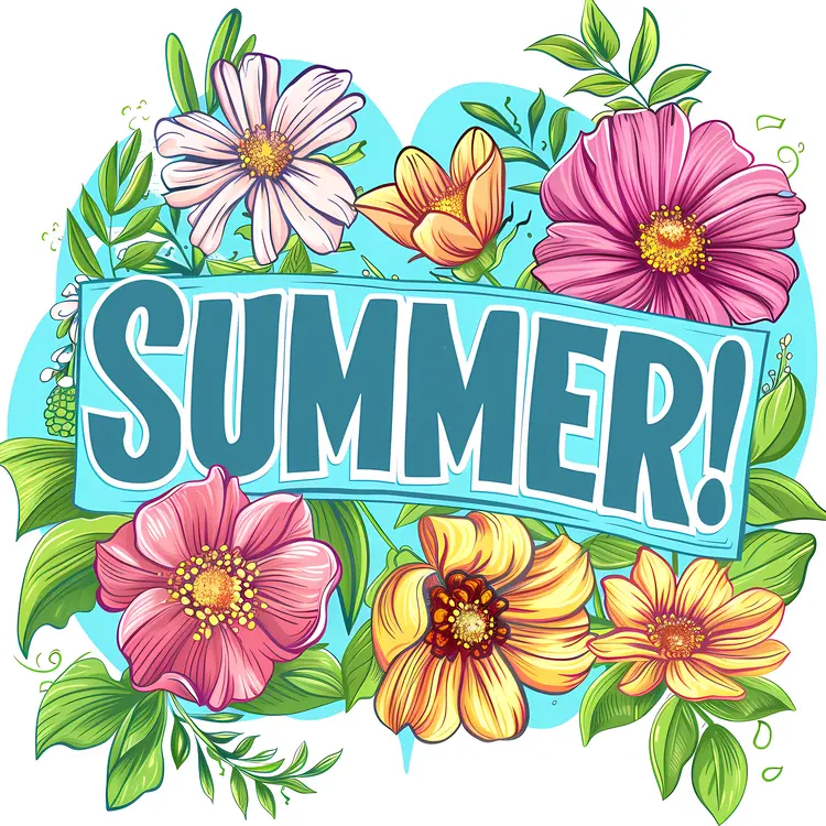 Colorful Flowers with Summer Banner