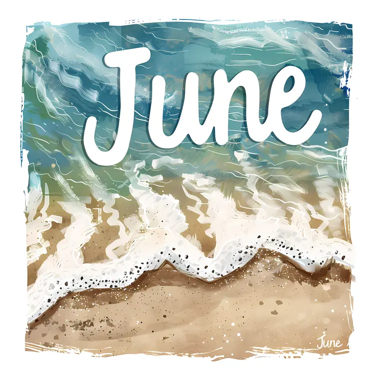 June Text with Beach and Waves