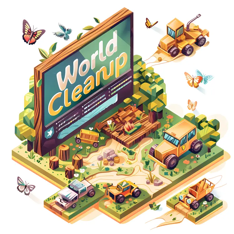 World Cleanup Day with Construction Vehicles