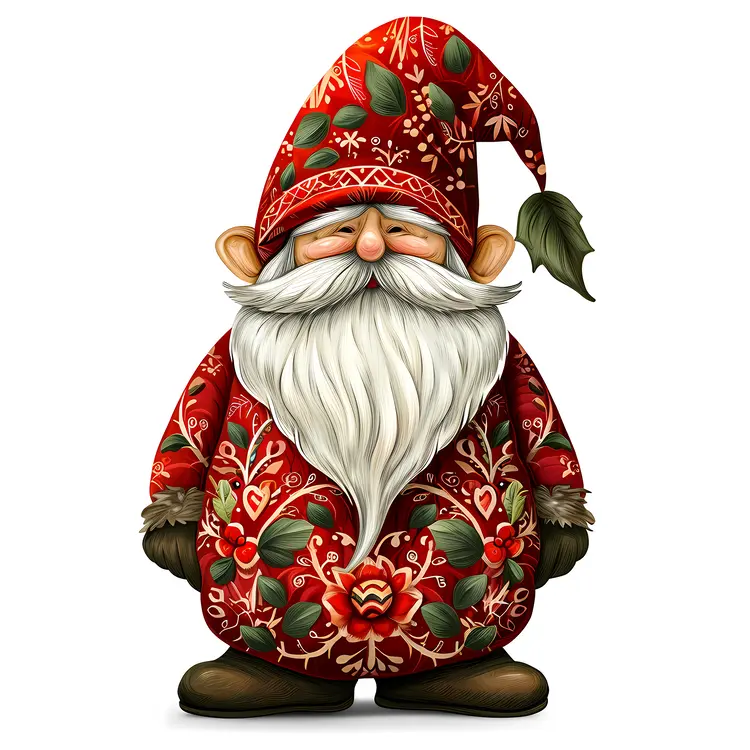 Red Gnome with Green Leaves