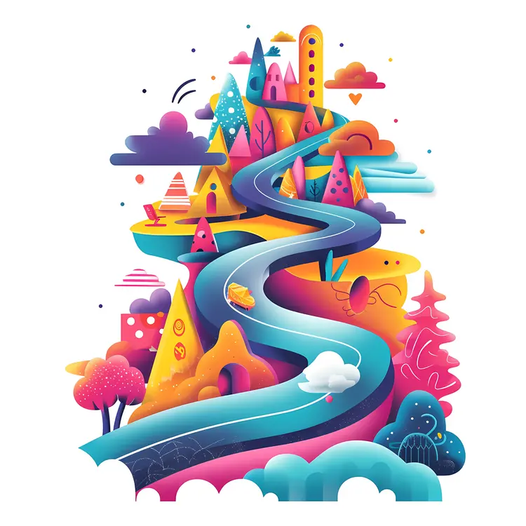 Winding Path through a Colorful Fantasy Landscape