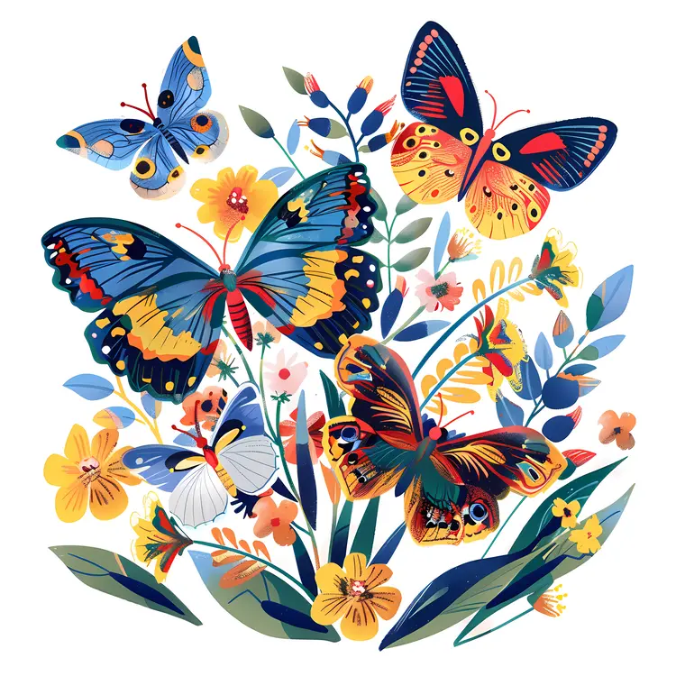 Colorful Butterflies and Flowers