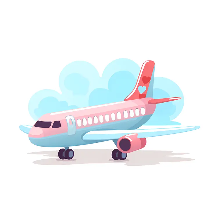Pink and Blue Airplane with Heart for Valentine's Day