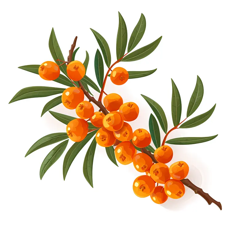 Orange Berries on a Branch with Green Leaves