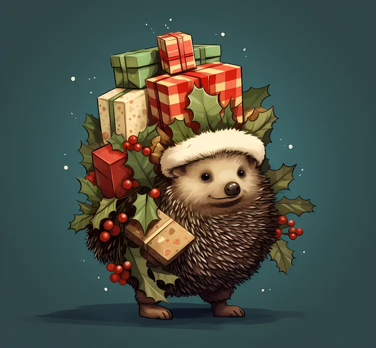 Hedgehog with Christmas Gifts