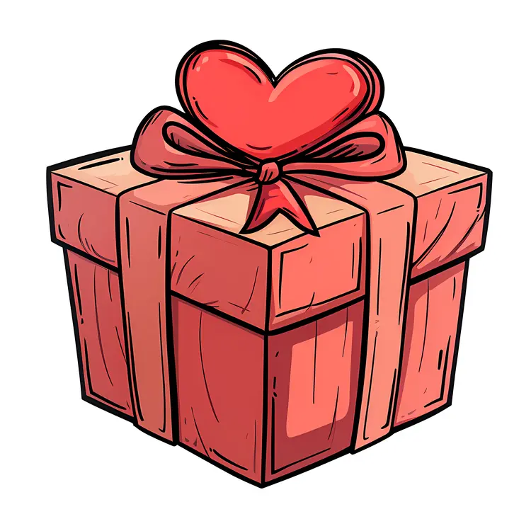 Red Gift Box with Heart and Ribbon