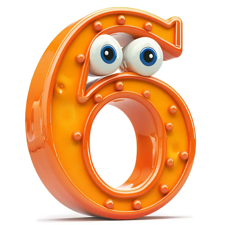 Cute Orange Number 6 Cartoon Character