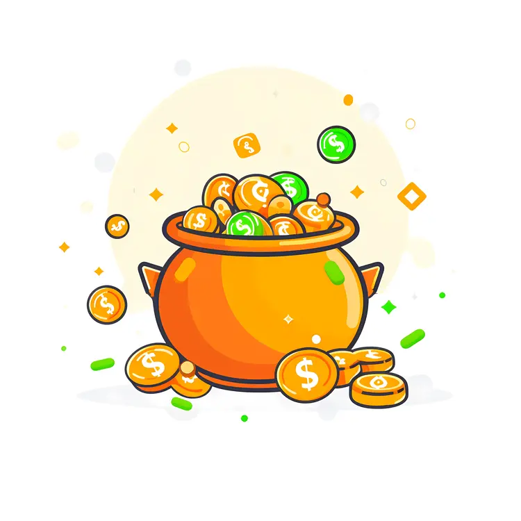 Golden Pot of Coins with Dollar Signs for St. Patrick's Day