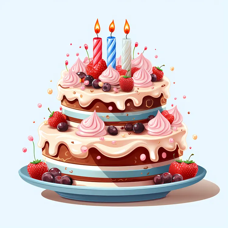 Birthday Cake with Candles and Berries