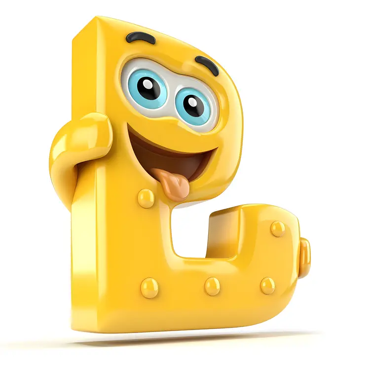 Yellow L Alphabet Character with Eyes and Tongue