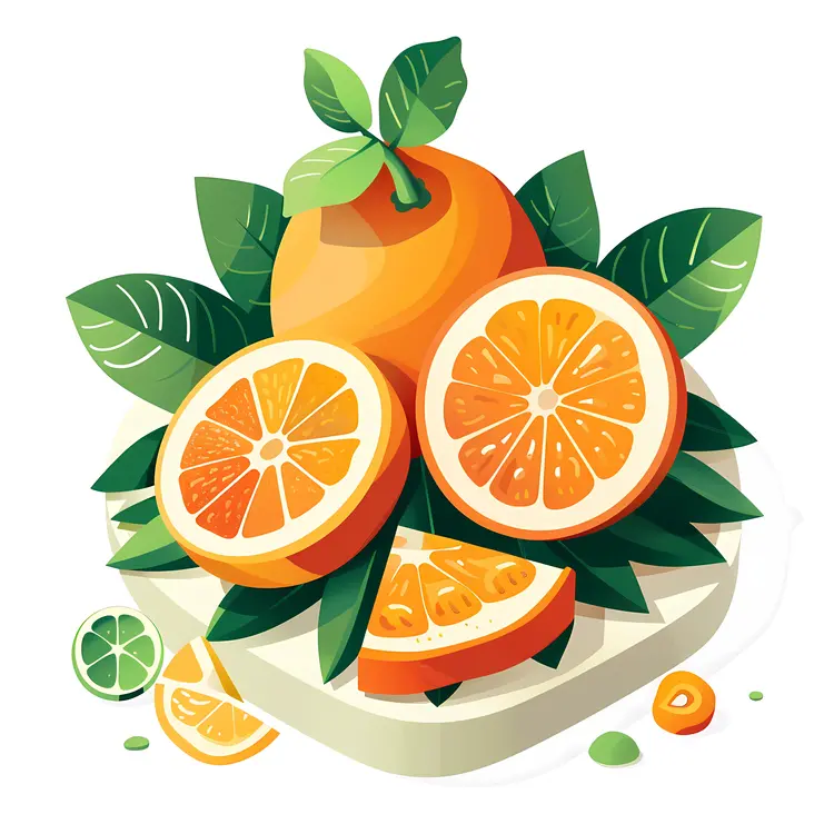 Oranges and Slices with Leaves
