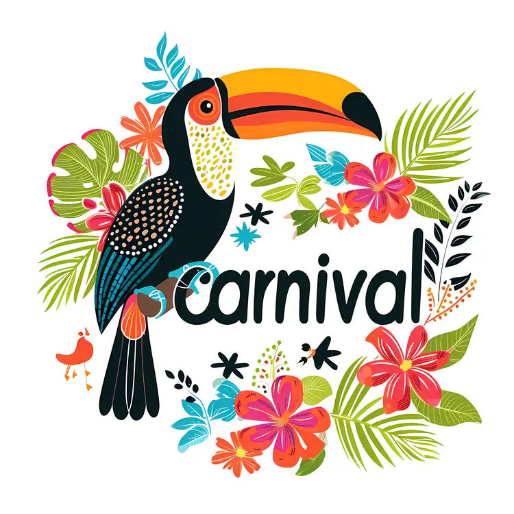 Colorful Toucan and Flowers for Carnival