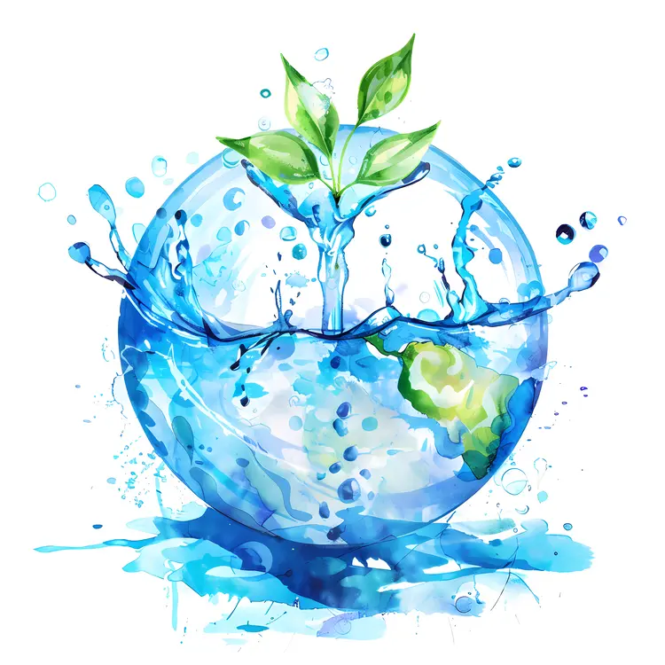 Earth with Plant Growing in Water