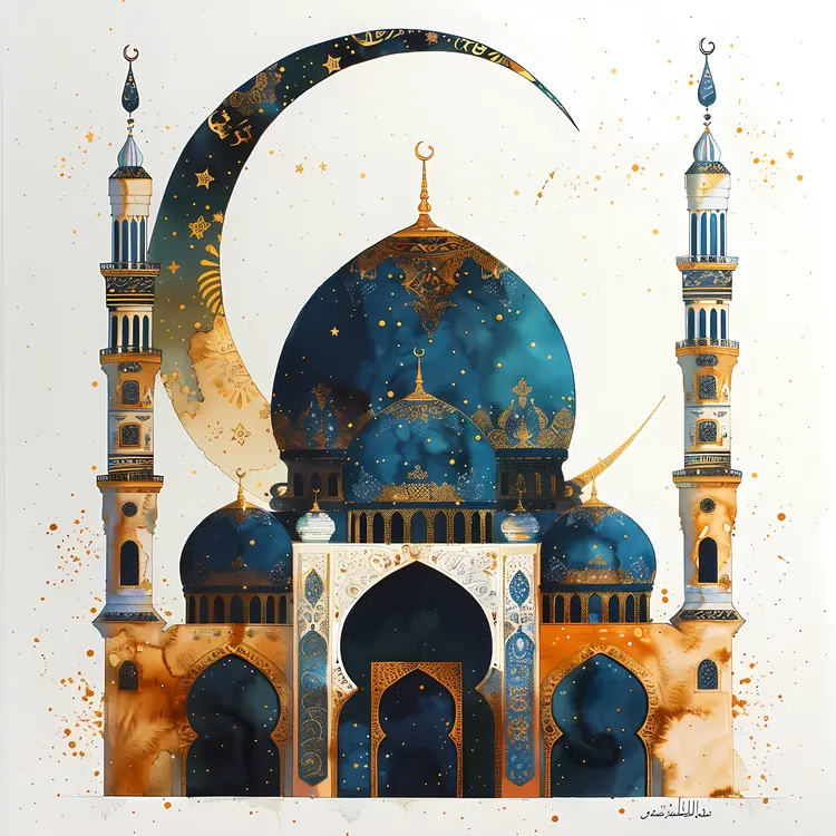 Artistic Mosque with Crescent and Stars