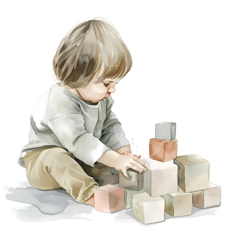 Child Playing with Wooden Blocks
