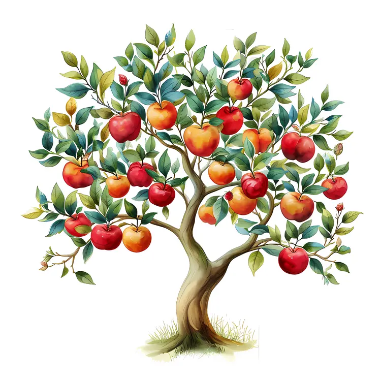 Apple Tree with Red and Yellow Apples