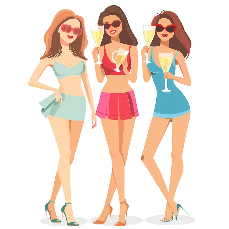 Party Girls in Bikinis with Drinks