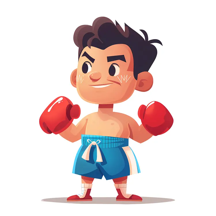 Cartoon Boxer in Blue Shorts