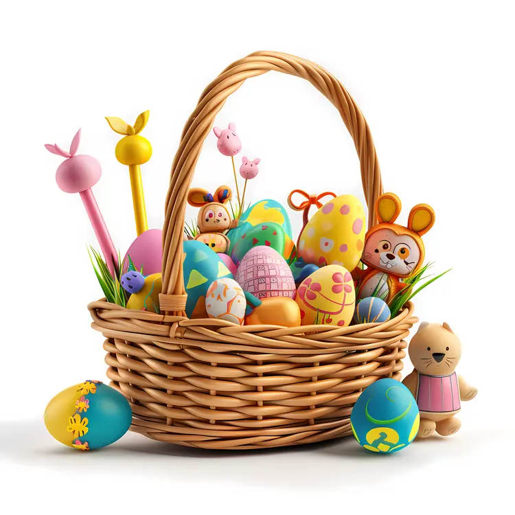 Easter Eggs and Toys in a Basket