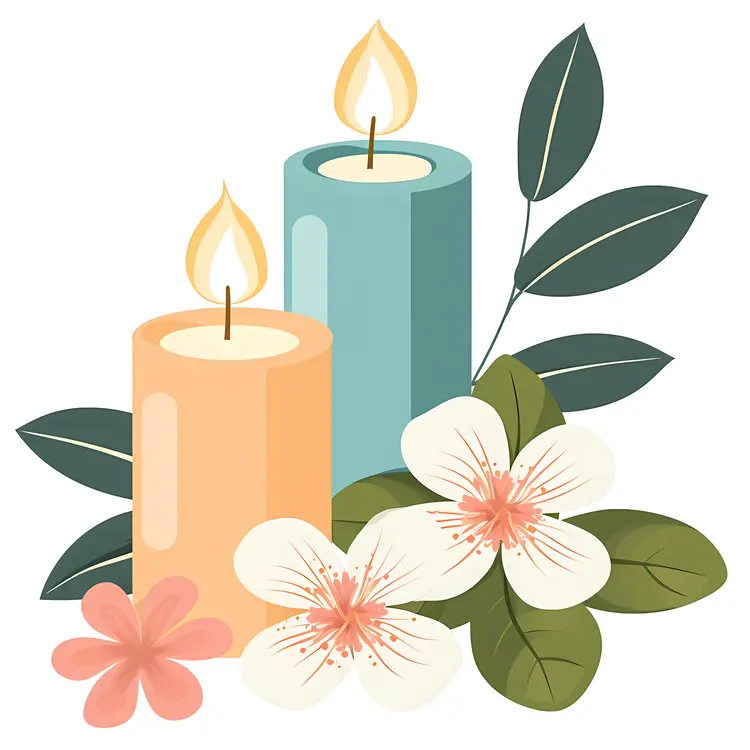 Colorful Candles with Flowers and Leaves