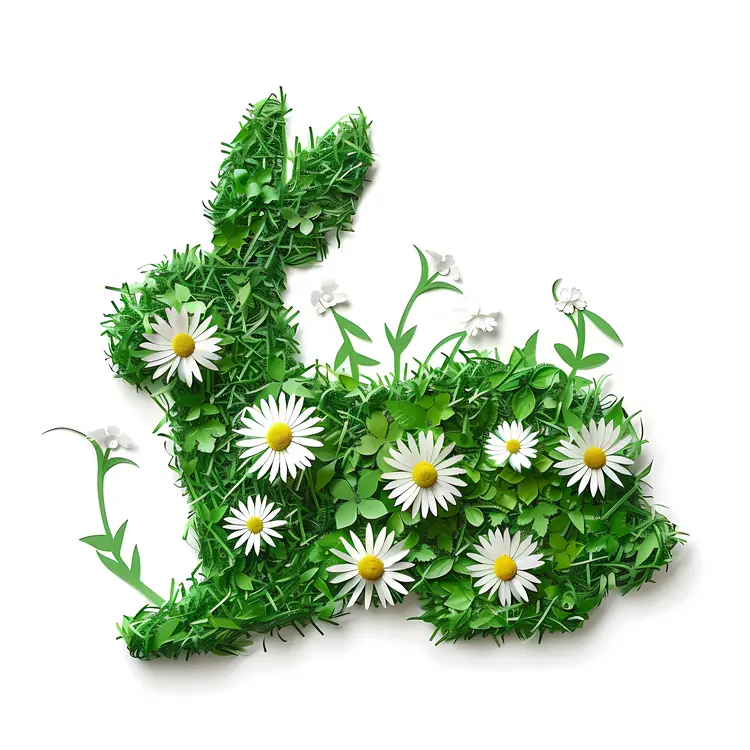 Green Bunny with Daisies