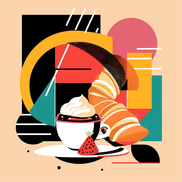 Coffee and Croissant with Strawberry