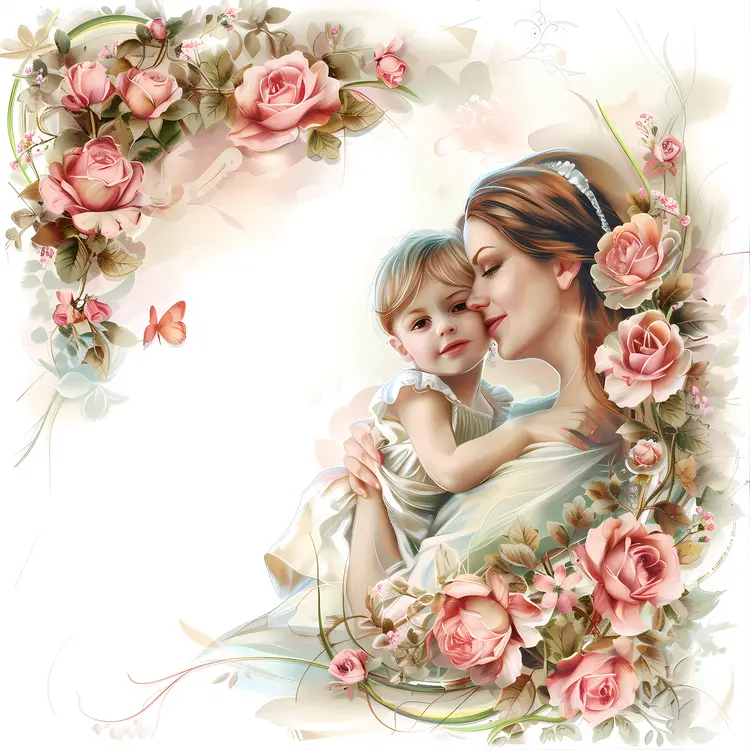 Mother and Child with Roses in a Romantic Setting