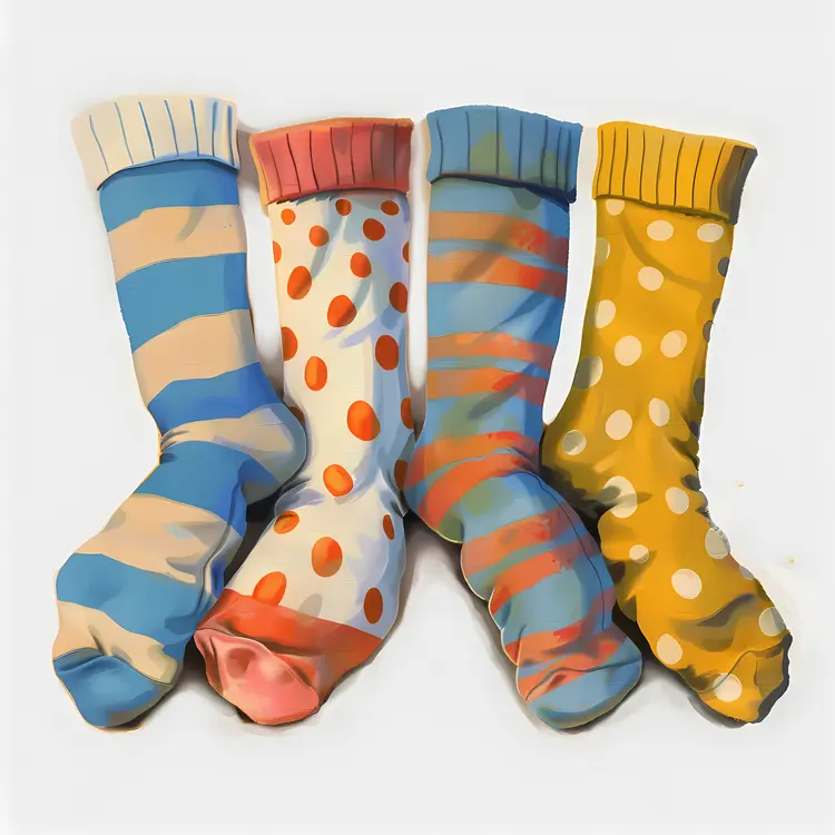 Striped and Polka Dot Socks in Various Colors