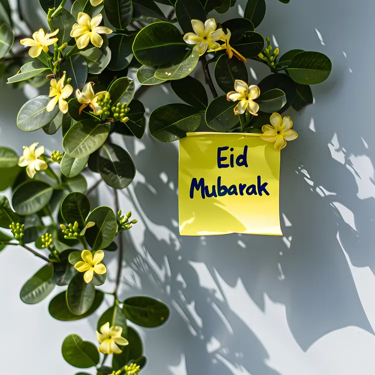 Eid Mubarak Note with Yellow Flowers