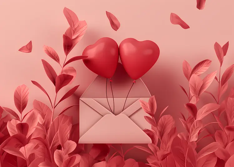 Hearts and Envelope with Leaves