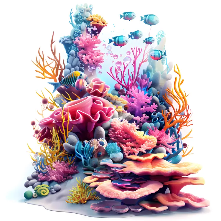 Colorful Coral Reef with Fish and Seaweed
