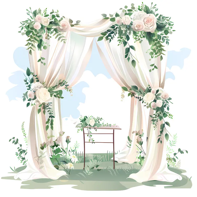 Simple Floral Arch with White Drapes
