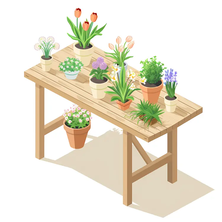 Potted Plants on Wooden Table