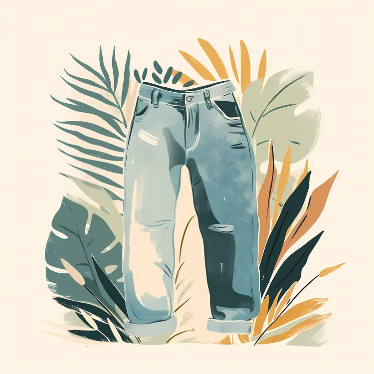 Blue Jeans with Tropical Leaves