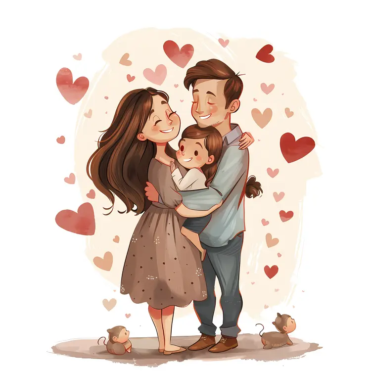 Happy Family with Hearts