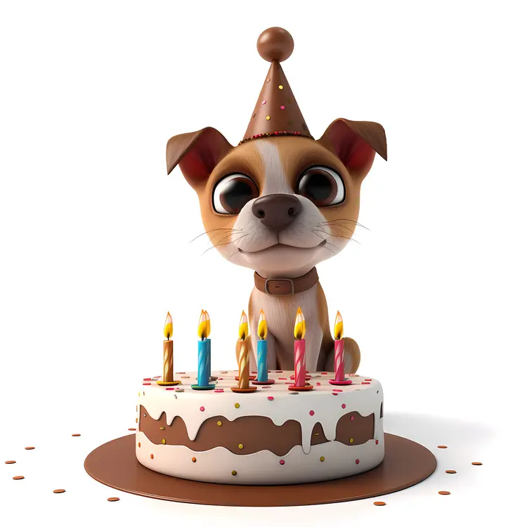 Adorable Dog with Birthday Cake and Candles