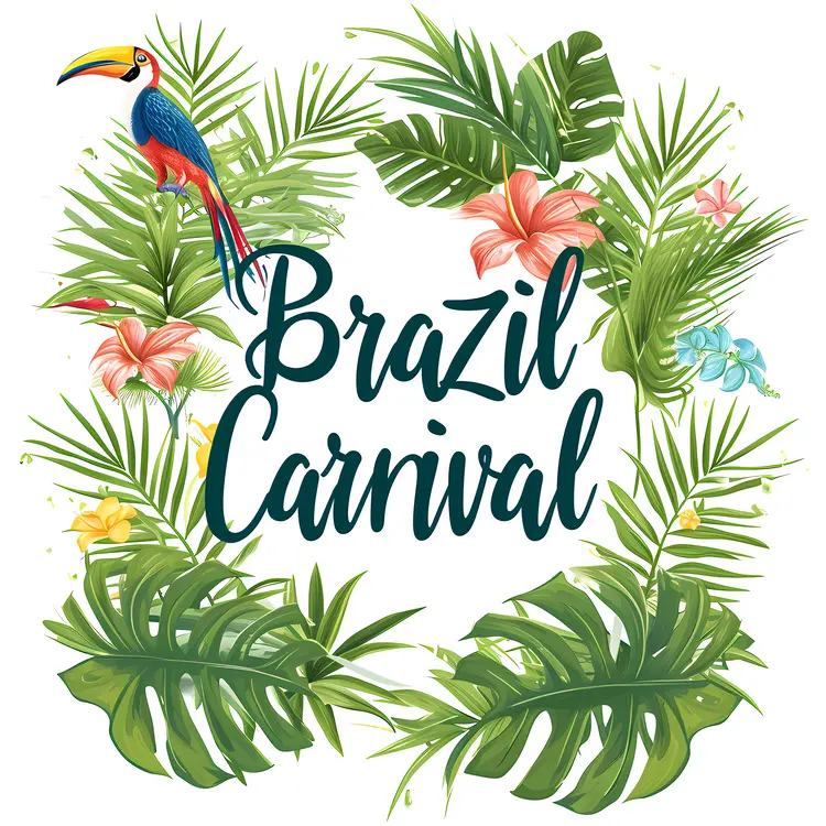 Tropical Brazil Carnival Celebration with Parrot and Flowers