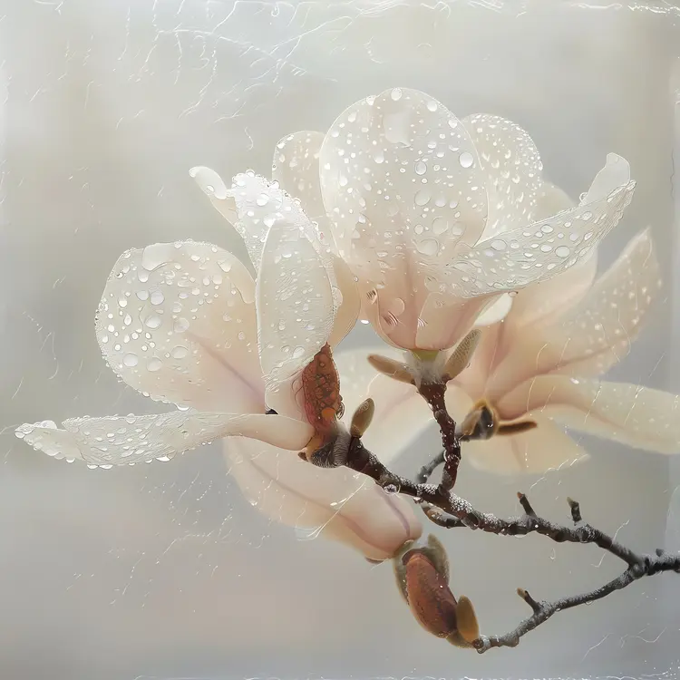 White Magnolia with Water Droplets