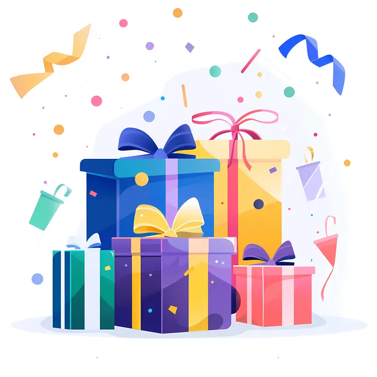 Assorted Gift Boxes with Ribbons and Confetti