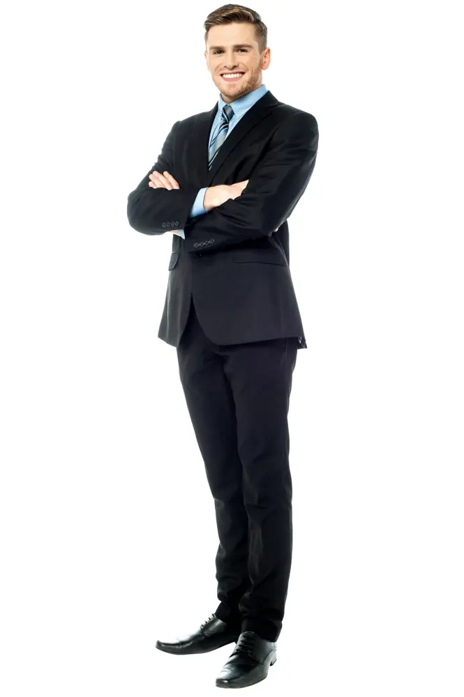 Smiling Man in Business Suit with Crossed Arms